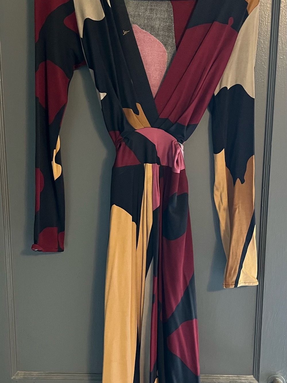 Issa London Multicolor Wrap Dress in Burgundy, Black, Mustard & Pink